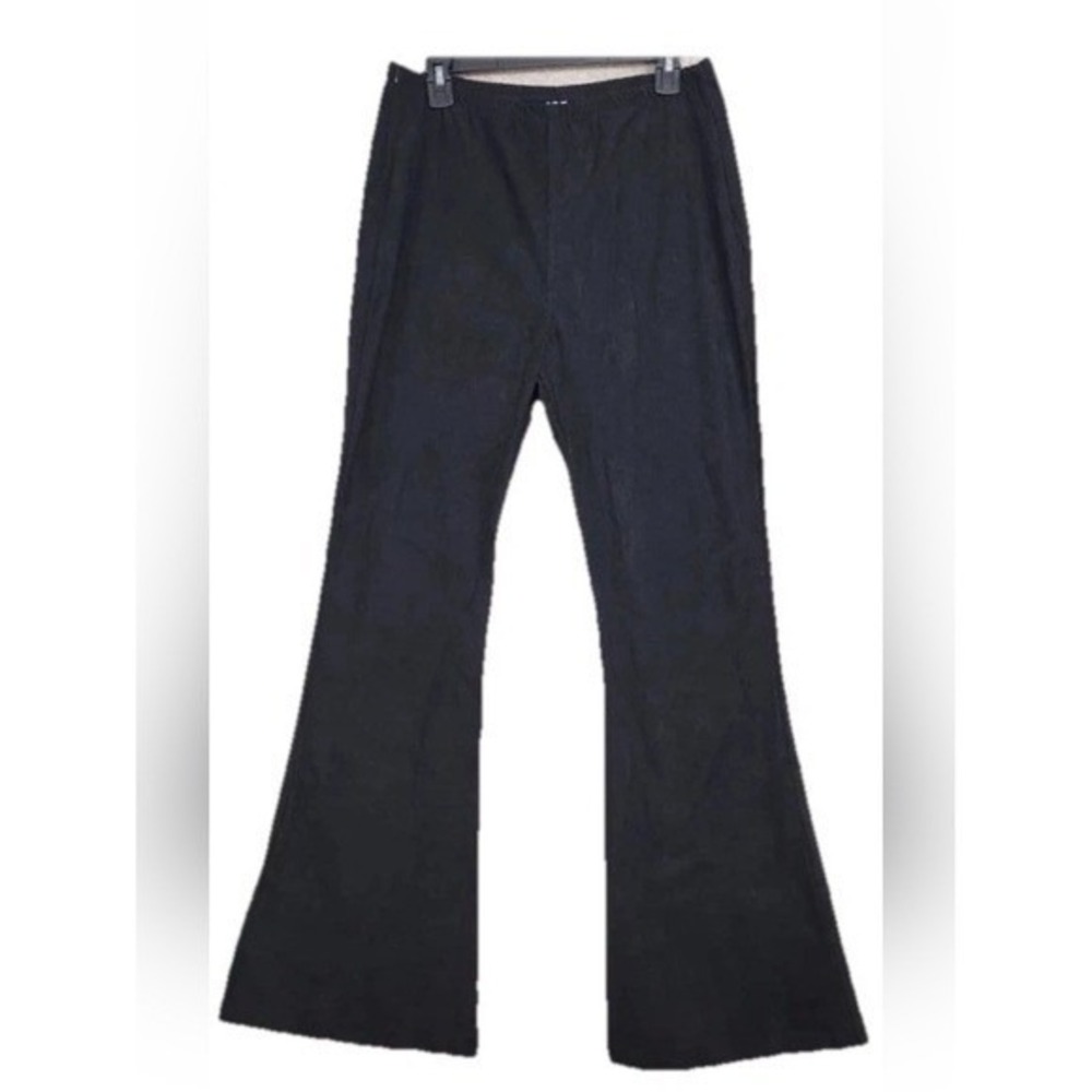 HALARA Womens Large Black Ribbed High Waisted Flared Pants Wide Leg Work Stretch